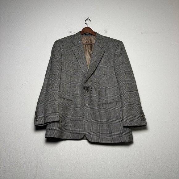Lauren Ralph Lauren Blazer Coat Jacket Men 44R Plaid Brown Houndstooth Wool - Picture 1 of 15